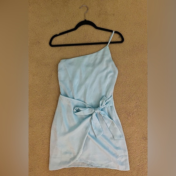 Lucy in the Sky Santorini Satin Wrap Dress in Dusty Blue | XS | - Picture 5 of 5